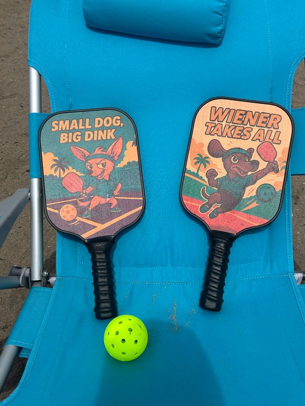 Wiener Takes All Pickleball Paddle Set -- Funny Gear for Dog Lovers and Pickleball Fans